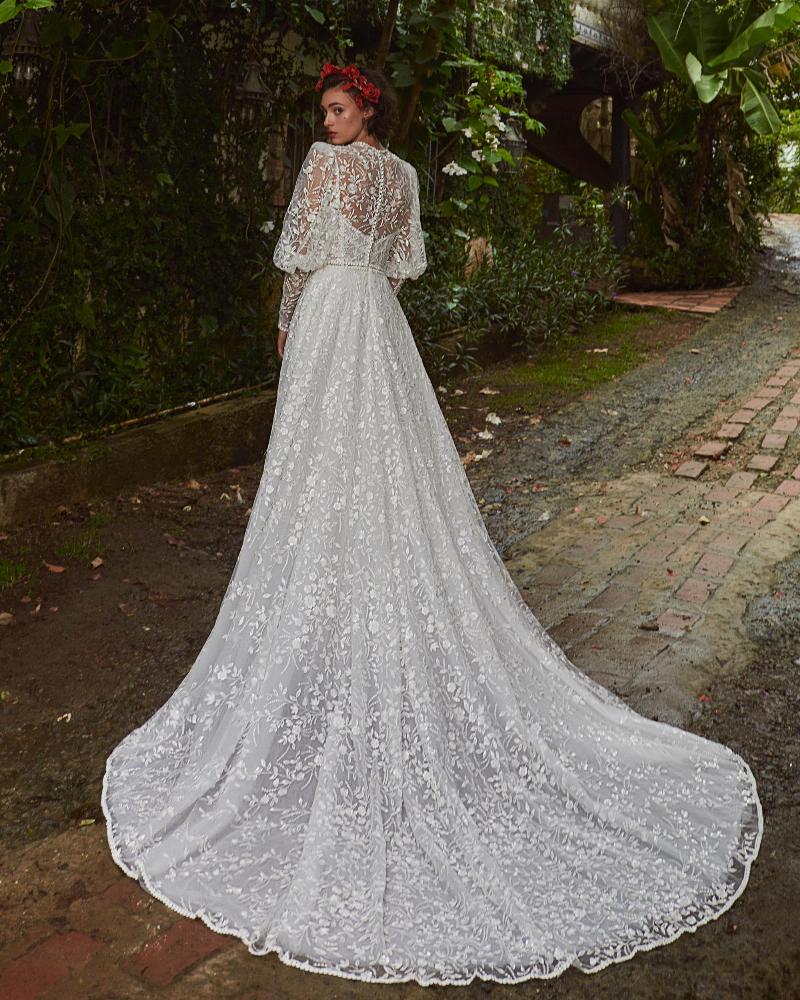 Lp2303 strapless a line wedding gown with lace long sleeve jacket2